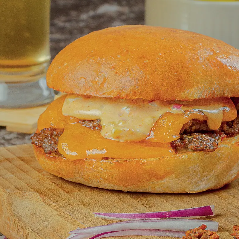 Double smash cheeseburger with two patties and melted cheddar