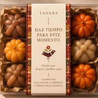 Wax melts de Otoño en su caja: piezas con forma de calabaza y de pan de muerto