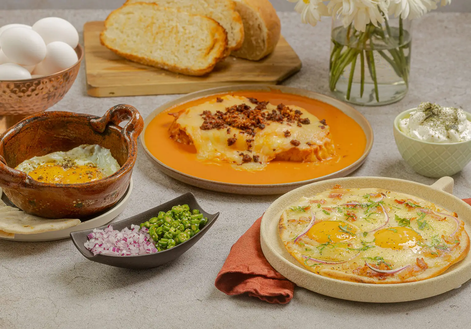 De la Granja at Tagers: brunch flatbread, Amsterdam eggs and clay-pot eggs