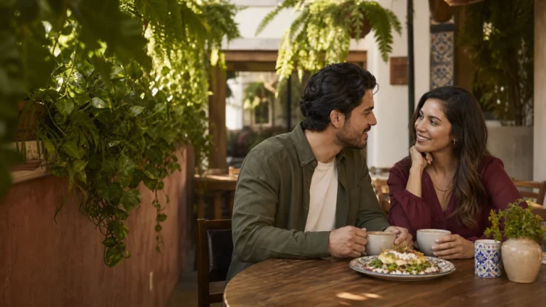 Pareja disfrutando un brunch en una terraza, guía de planes en pareja en Puebla