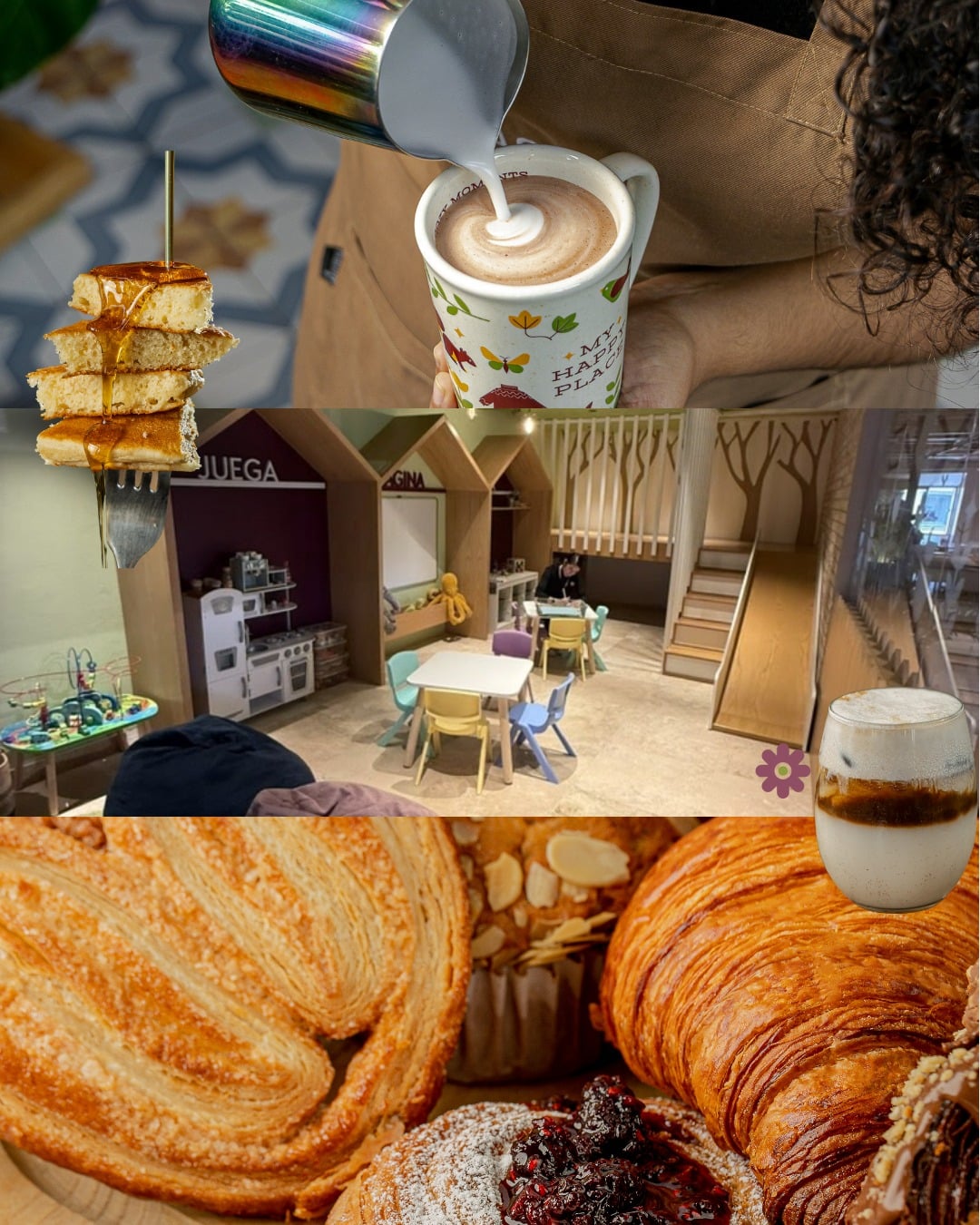 Café de especialidad, área de juegos y pan dulce en Tagers